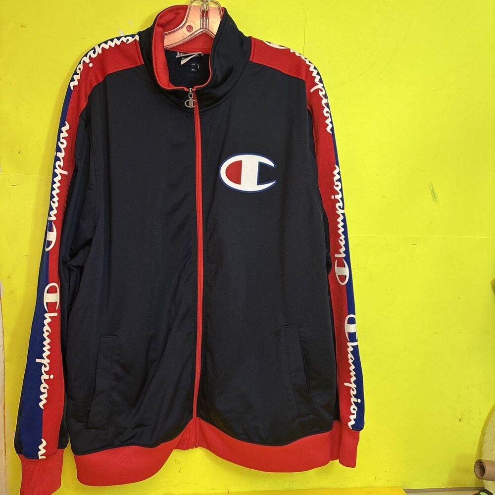 Champion Life Track Jacket in Navy/Scarlet V3377 787 Men's 2X - Large AUTHENTIC!